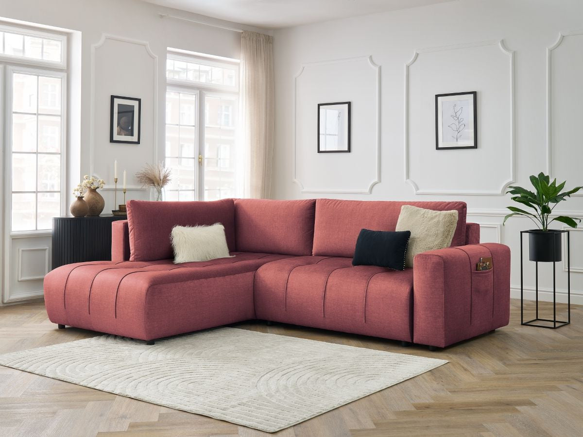 Canapé d'angle L convertible coffre ARSENE tissu velours