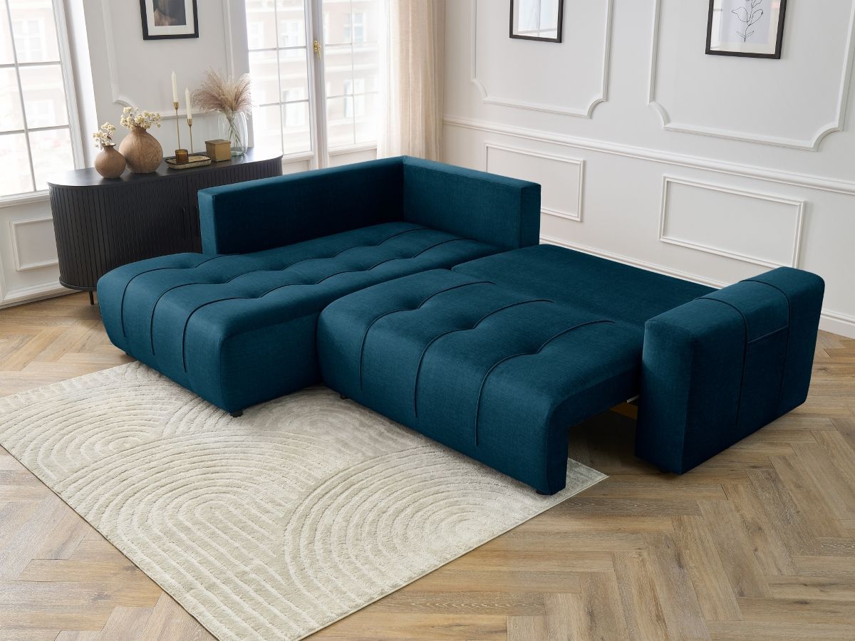 Canapé d'angle L convertible coffre ARSENE tissu velours