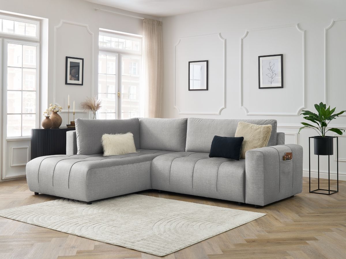 Canapé d'angle L convertible coffre ARSENE tissu velours