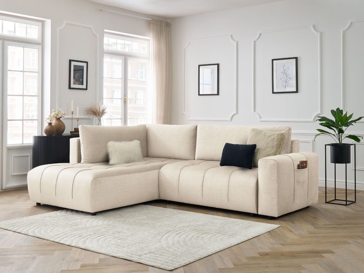 Canapé d'angle L convertible coffre ARSENE tissu velours