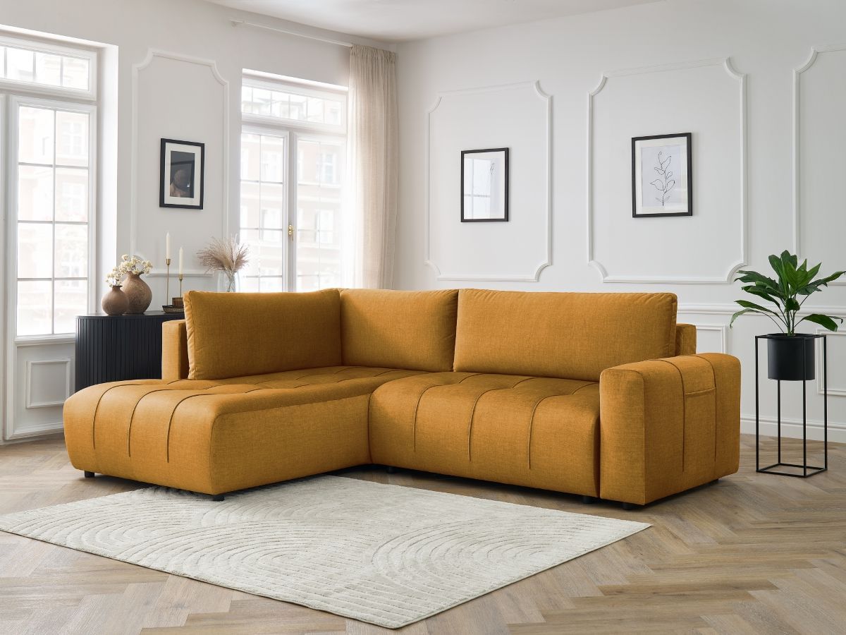 Canapé d'angle L convertible coffre ARSENE tissu velours