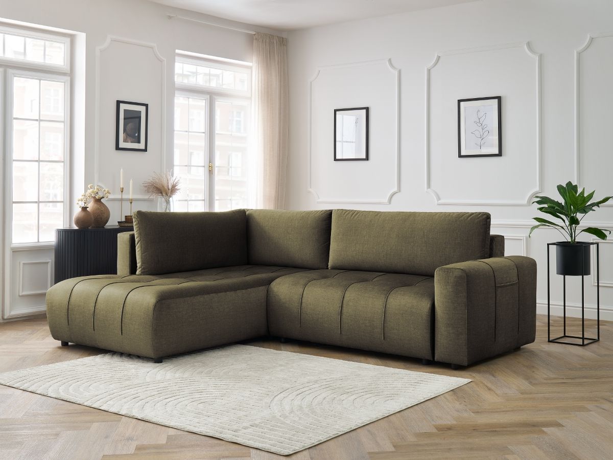 Canapé d'angle L convertible coffre ARSENE tissu velours