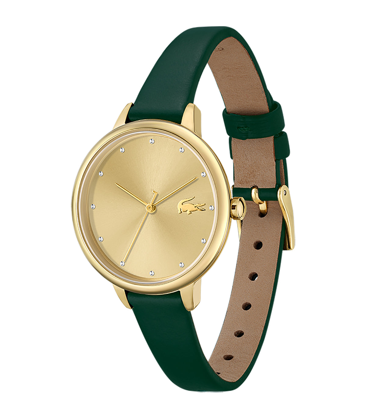 Lacoste - Classic Elegance - Vrouw - Groene Armband - Gouden Wijzerplaat - Gouden Kast