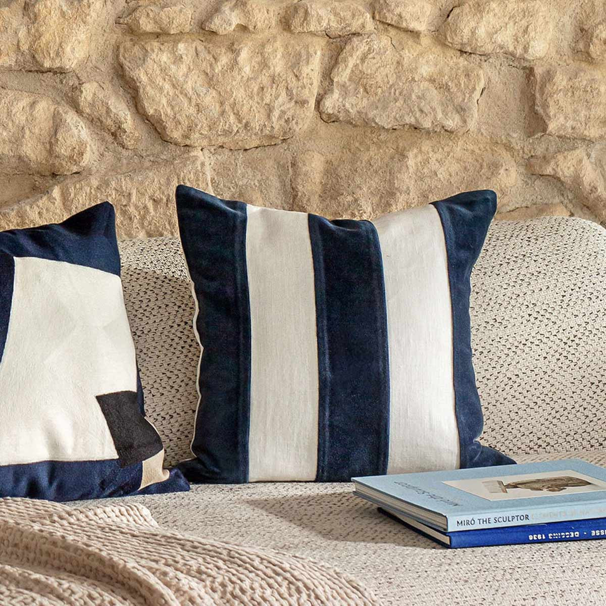 Housse De Coussin - Perth Rayé En Velours Et Lin - Encre