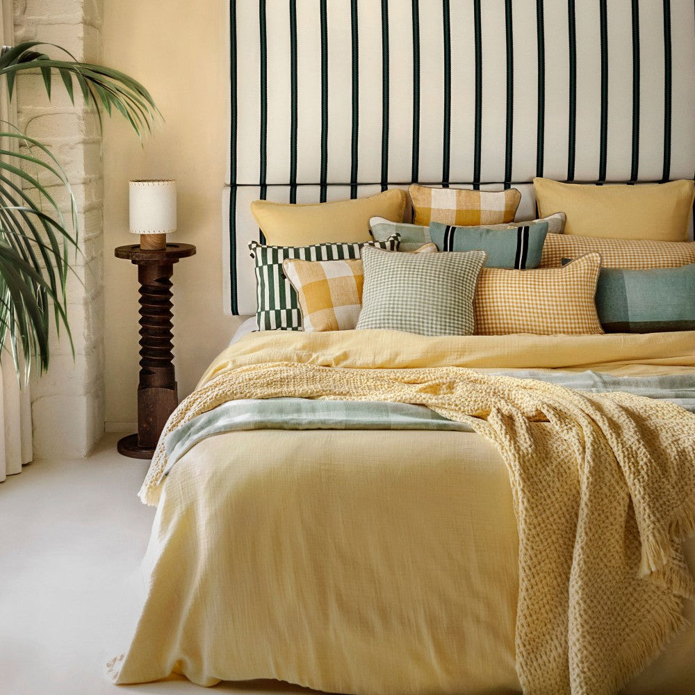 Housse De Coussin - Palma 100% Lin À Gros Carreaux - Paille