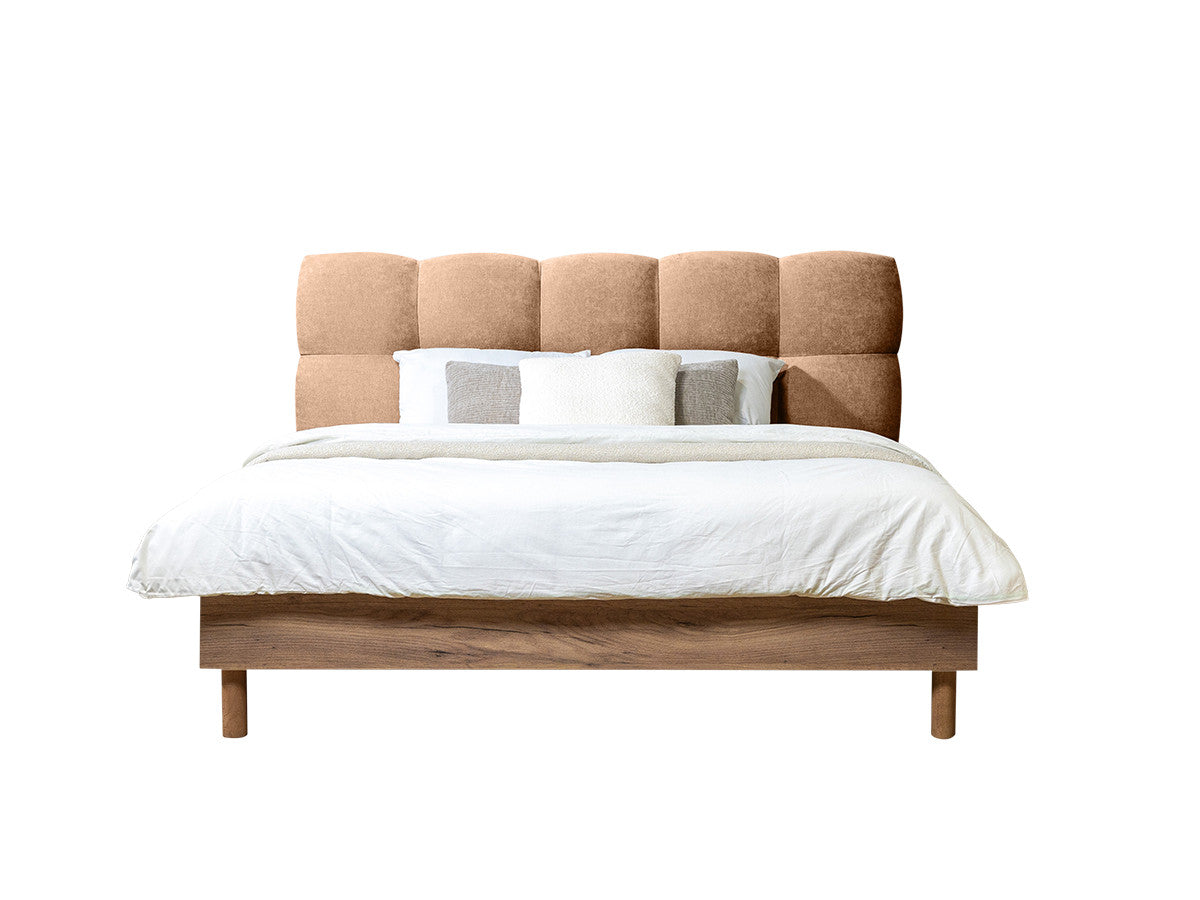 KUMO bed met massieve latten en poten van natuurlijk hout