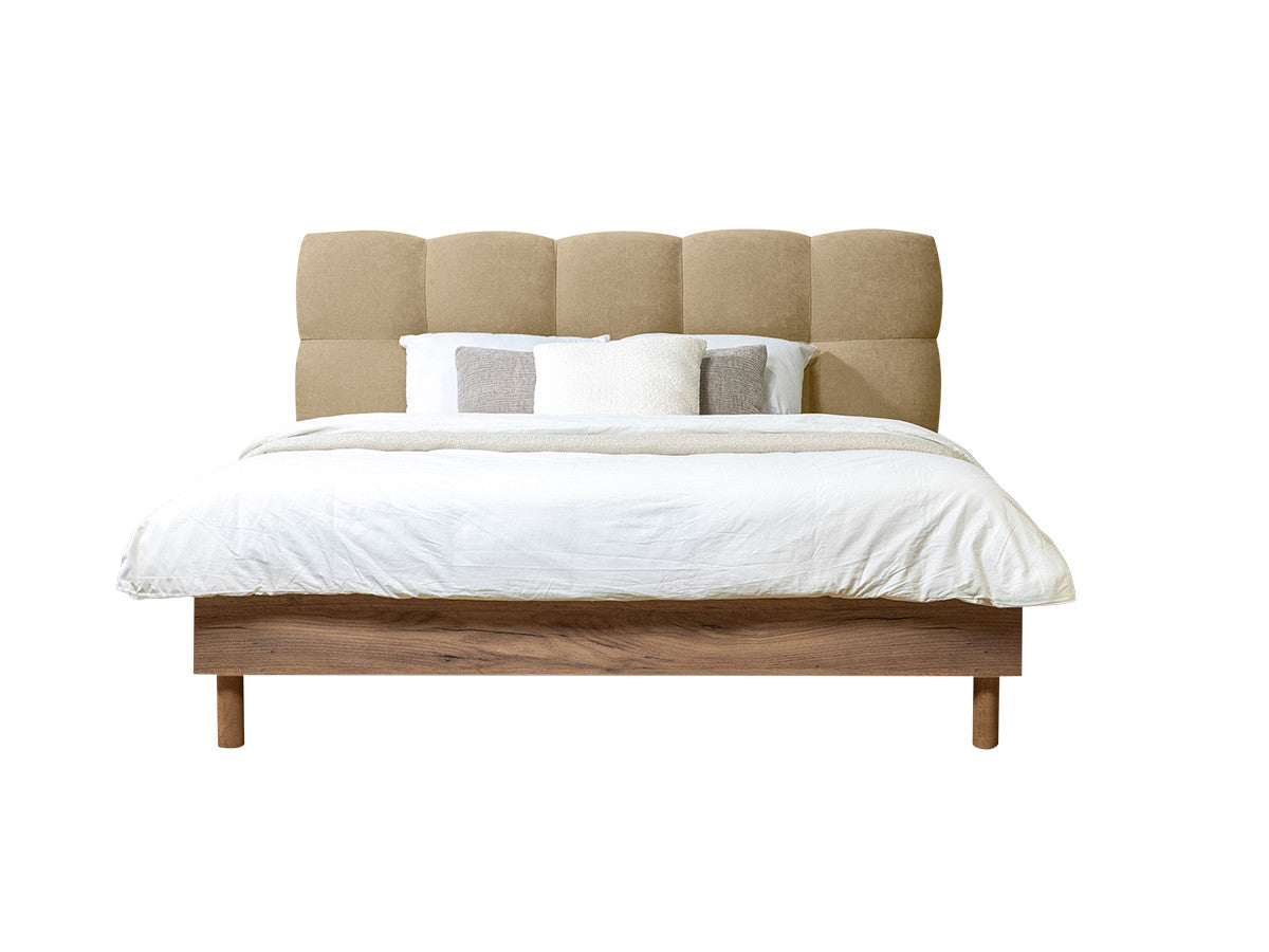 KUMO bed met massieve latten en poten van natuurlijk hout