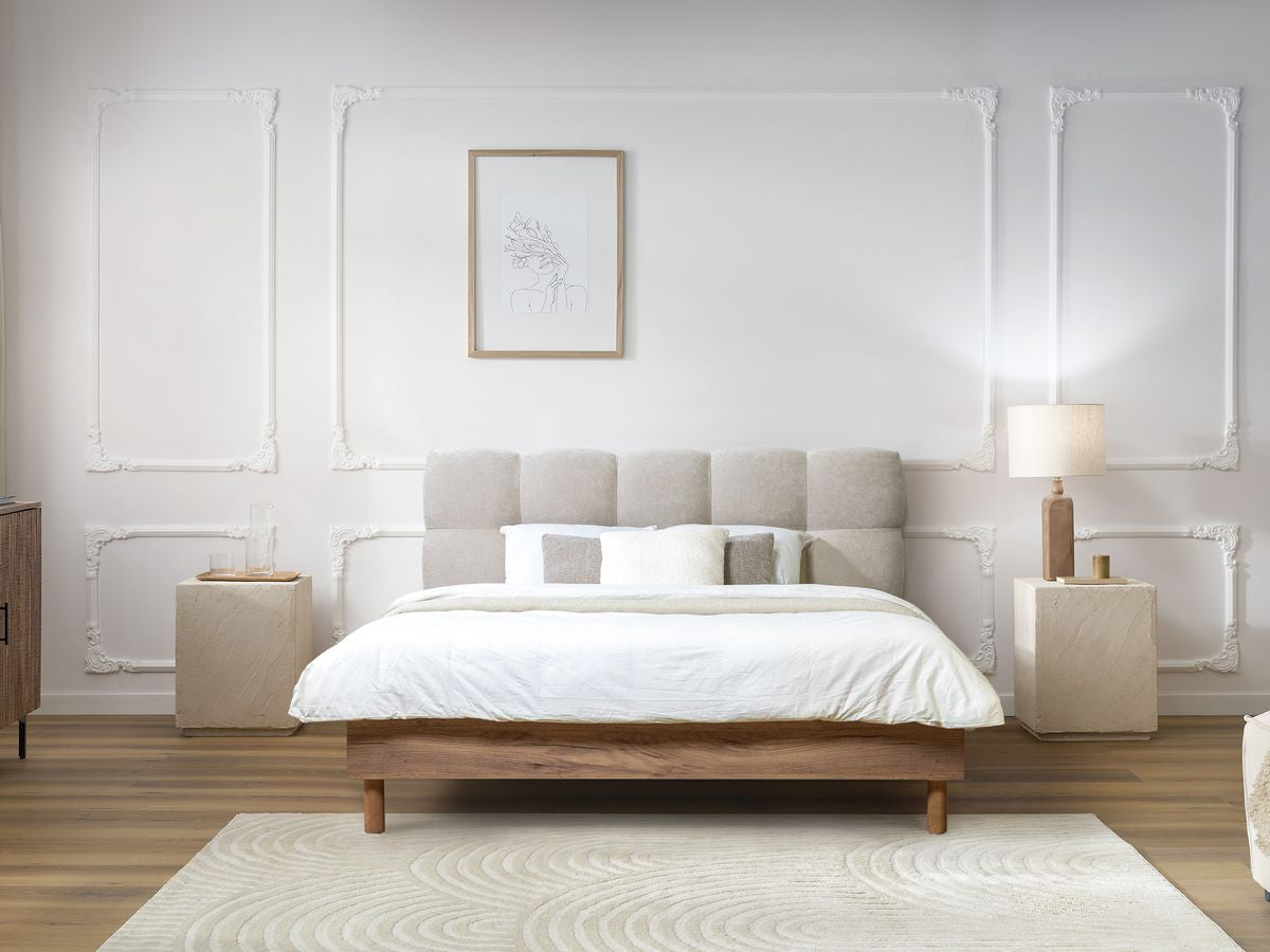 KUMO bed met massieve latten en poten van natuurlijk hout