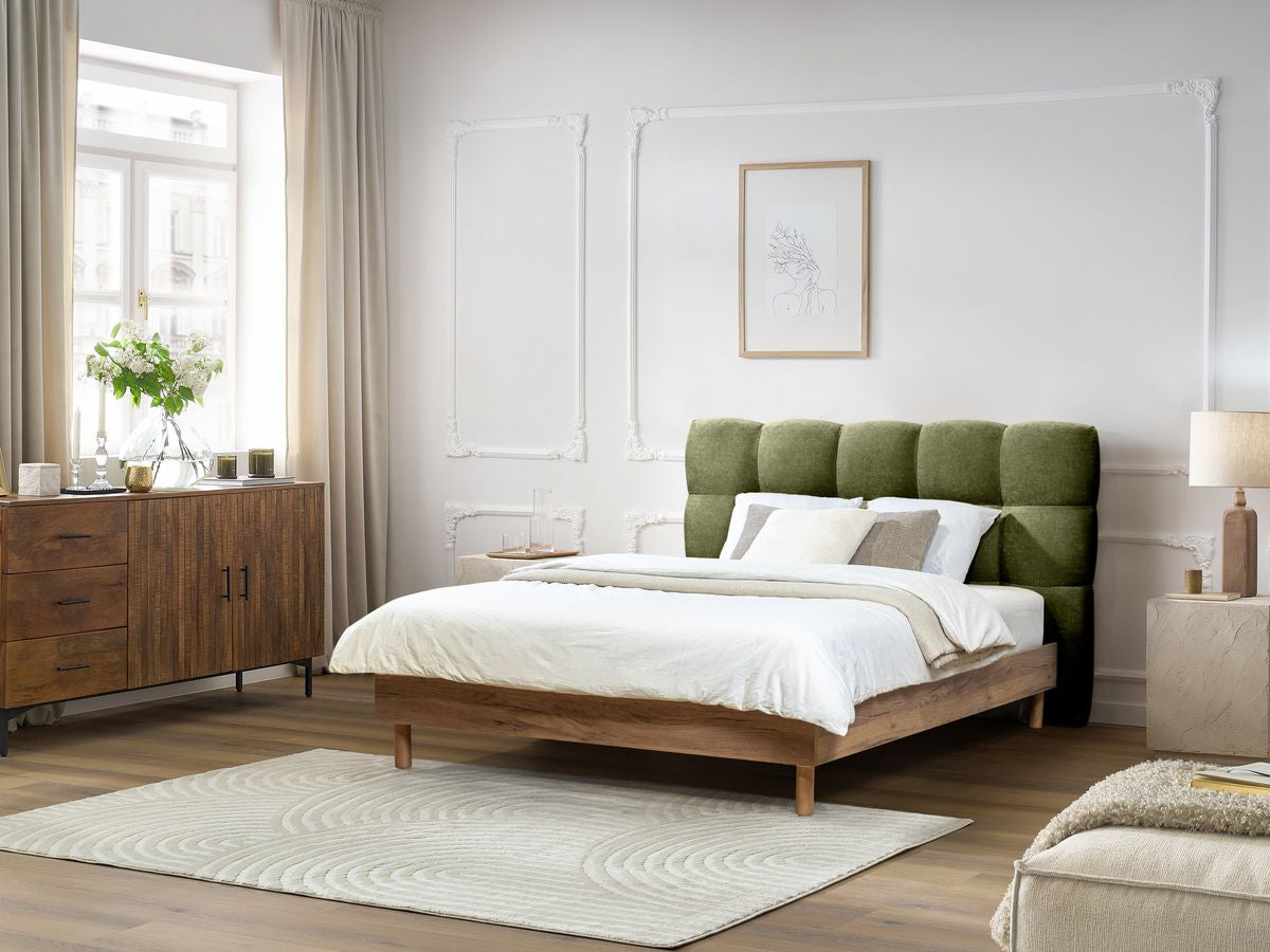 KUMO bed met massieve latten en poten van natuurlijk hout