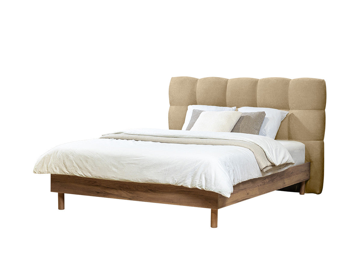 KUMO bed met massieve latten en poten van natuurlijk hout