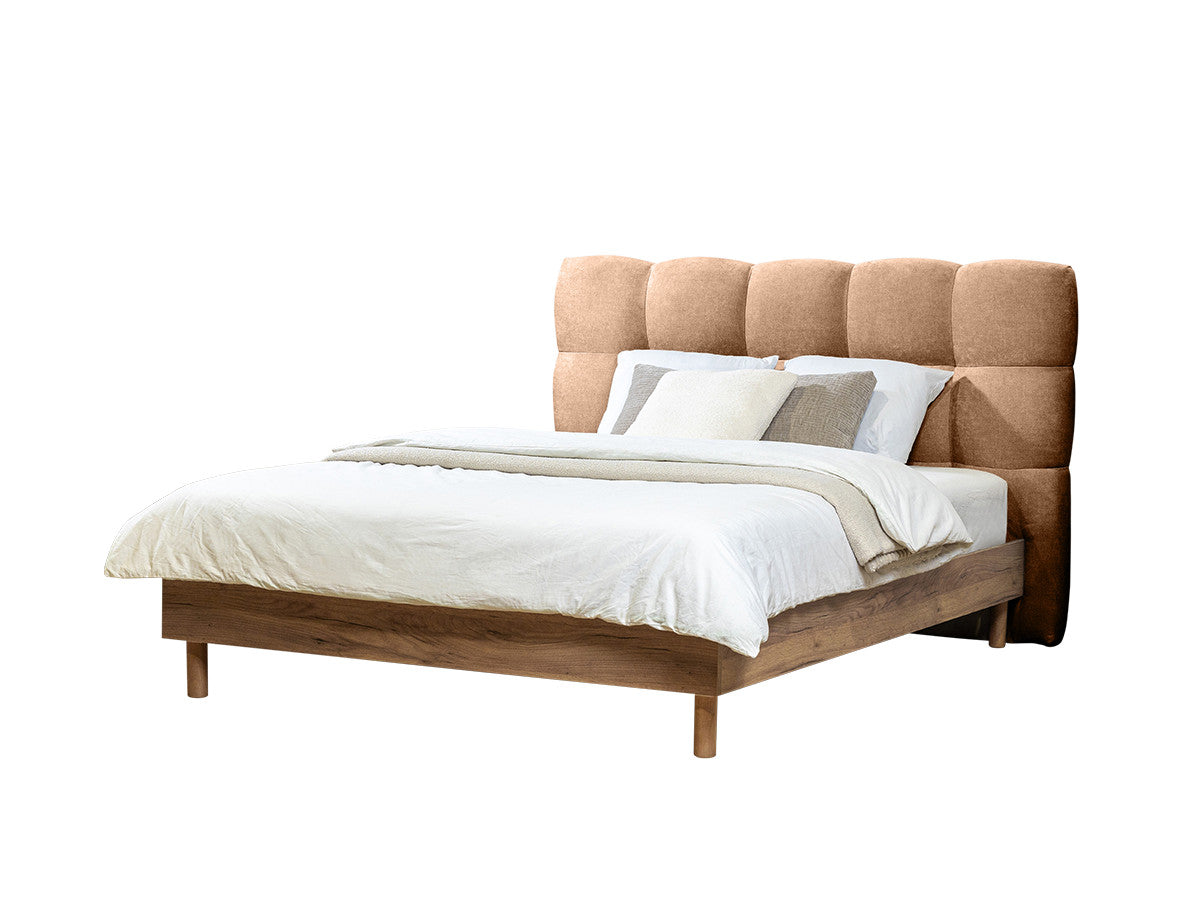 KUMO bed met massieve latten en poten van natuurlijk hout