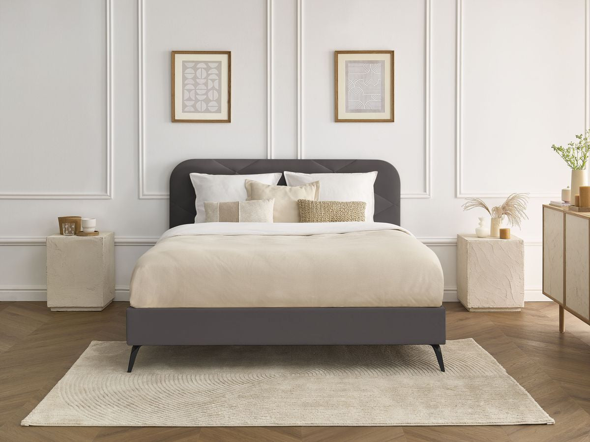 PRUNE bed met massieve latten fluwelen stof