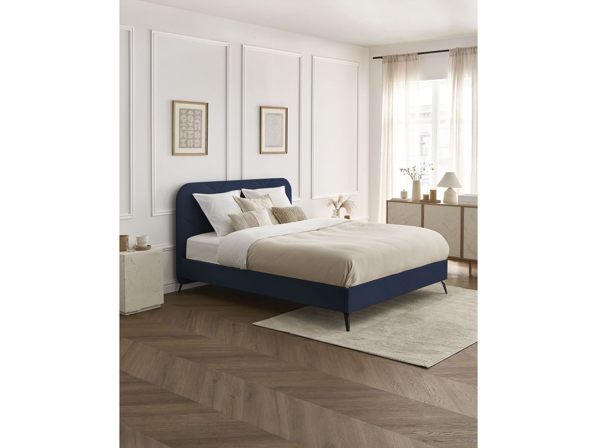 PRUNE bed met massieve latten fluwelen stof