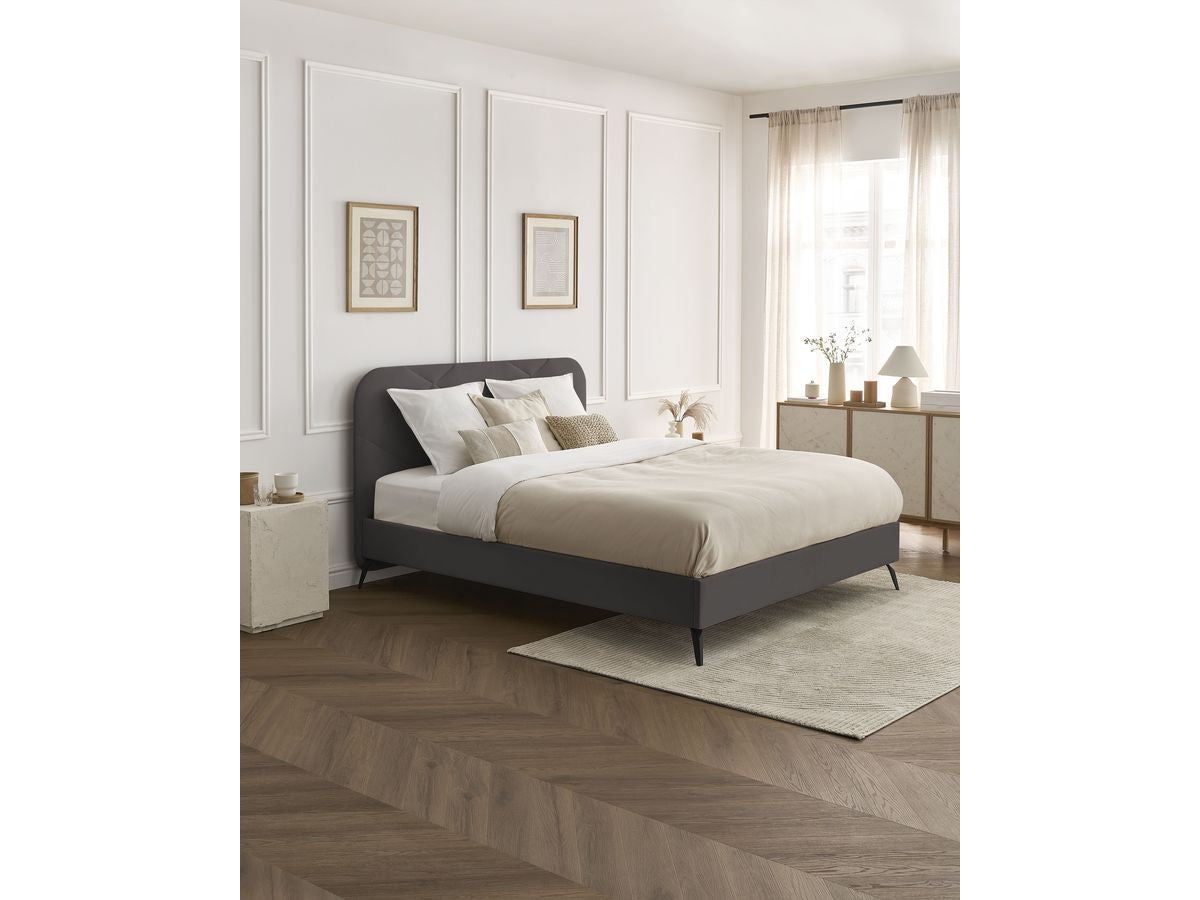 PRUNE bed met massieve latten fluwelen stof