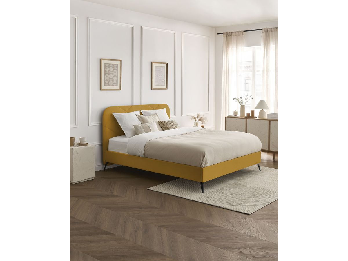 PRUNE bed met massieve latten fluwelen stof