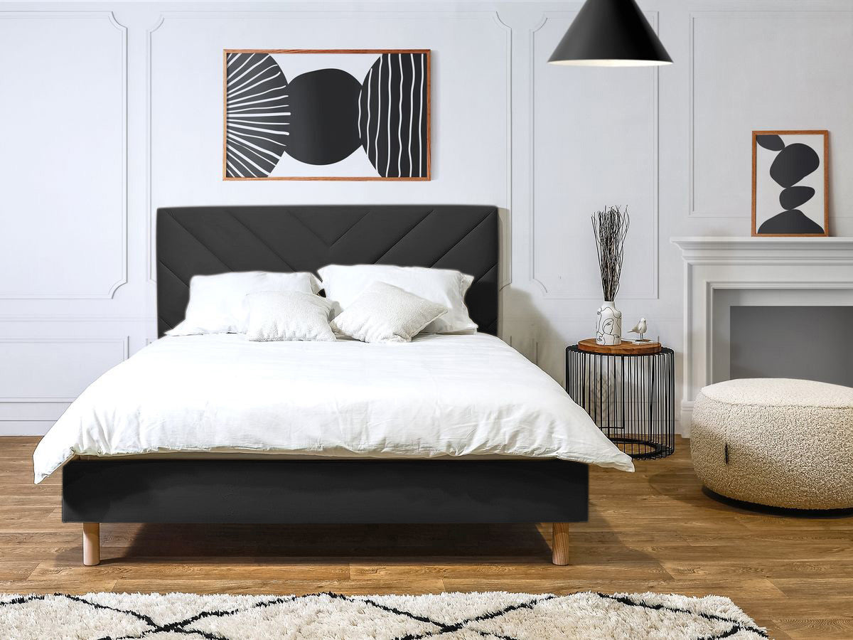 ROMAANS bed met massieve latten fluwelen stof