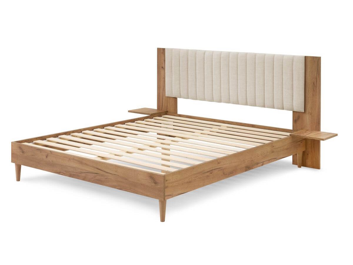SELENA bed met massieve latten en poten van natuurlijk hout