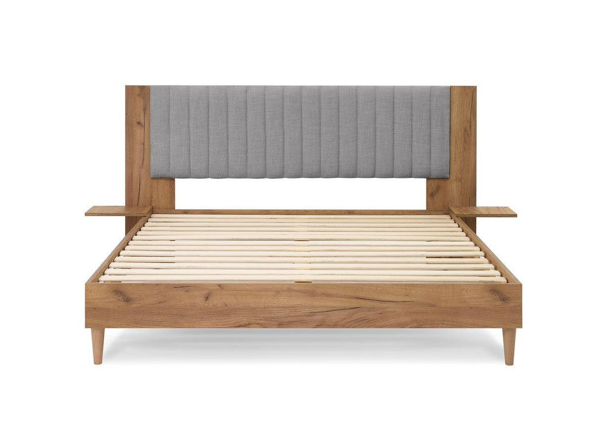SELENA bed met massieve latten en poten van natuurlijk hout