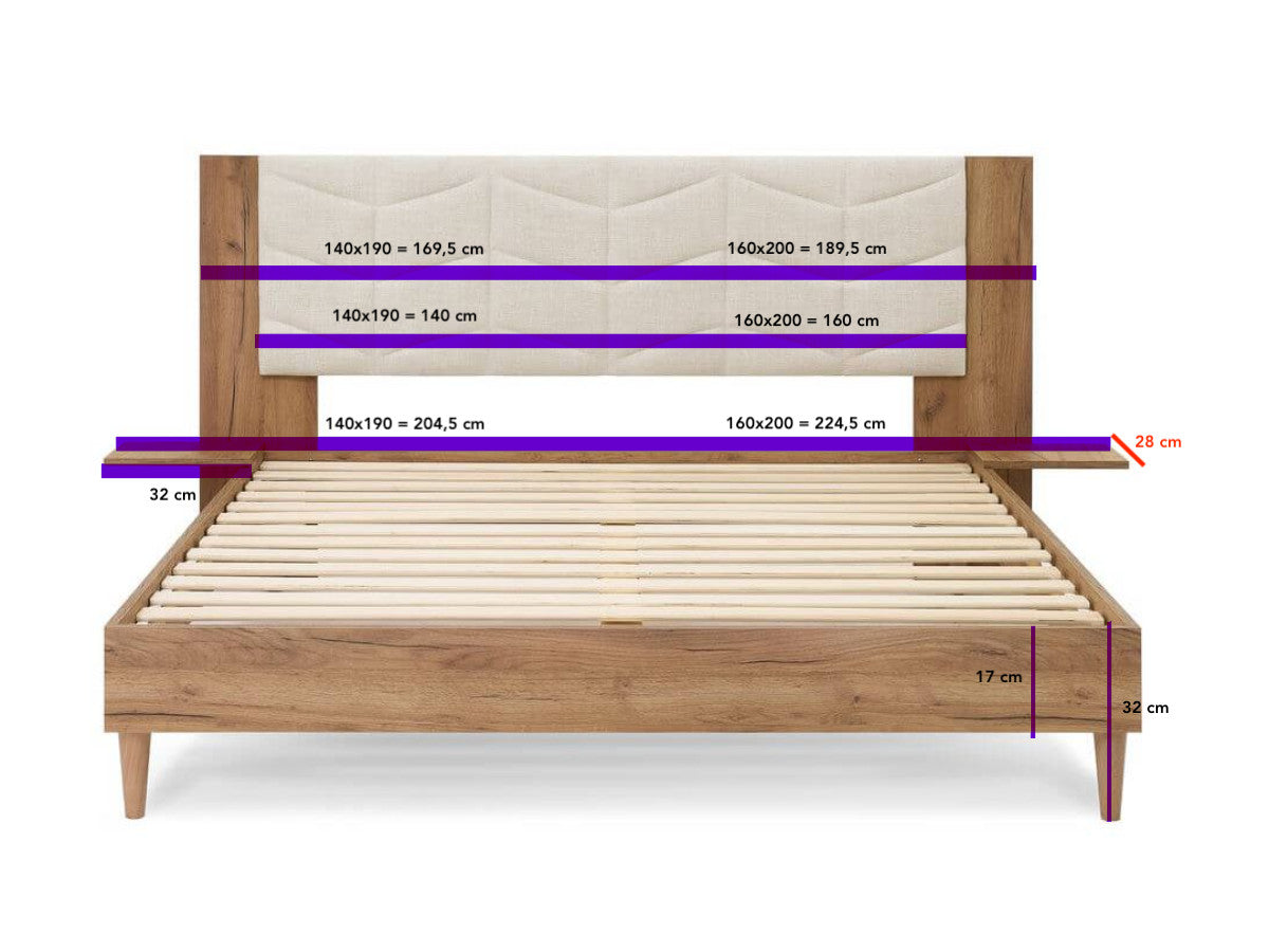 SELENA bed met massieve latten en poten van natuurlijk hout