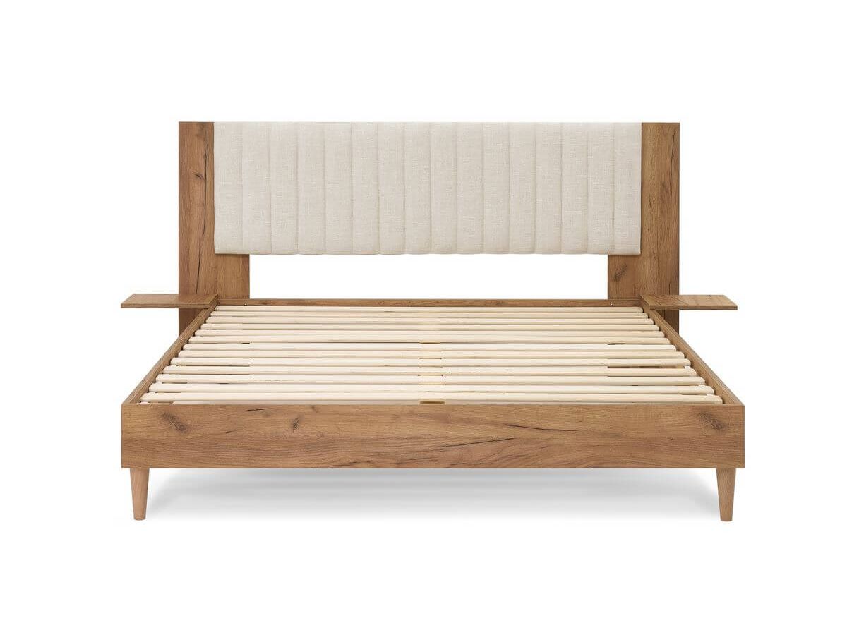 SELENA bed met massieve latten en poten van natuurlijk hout