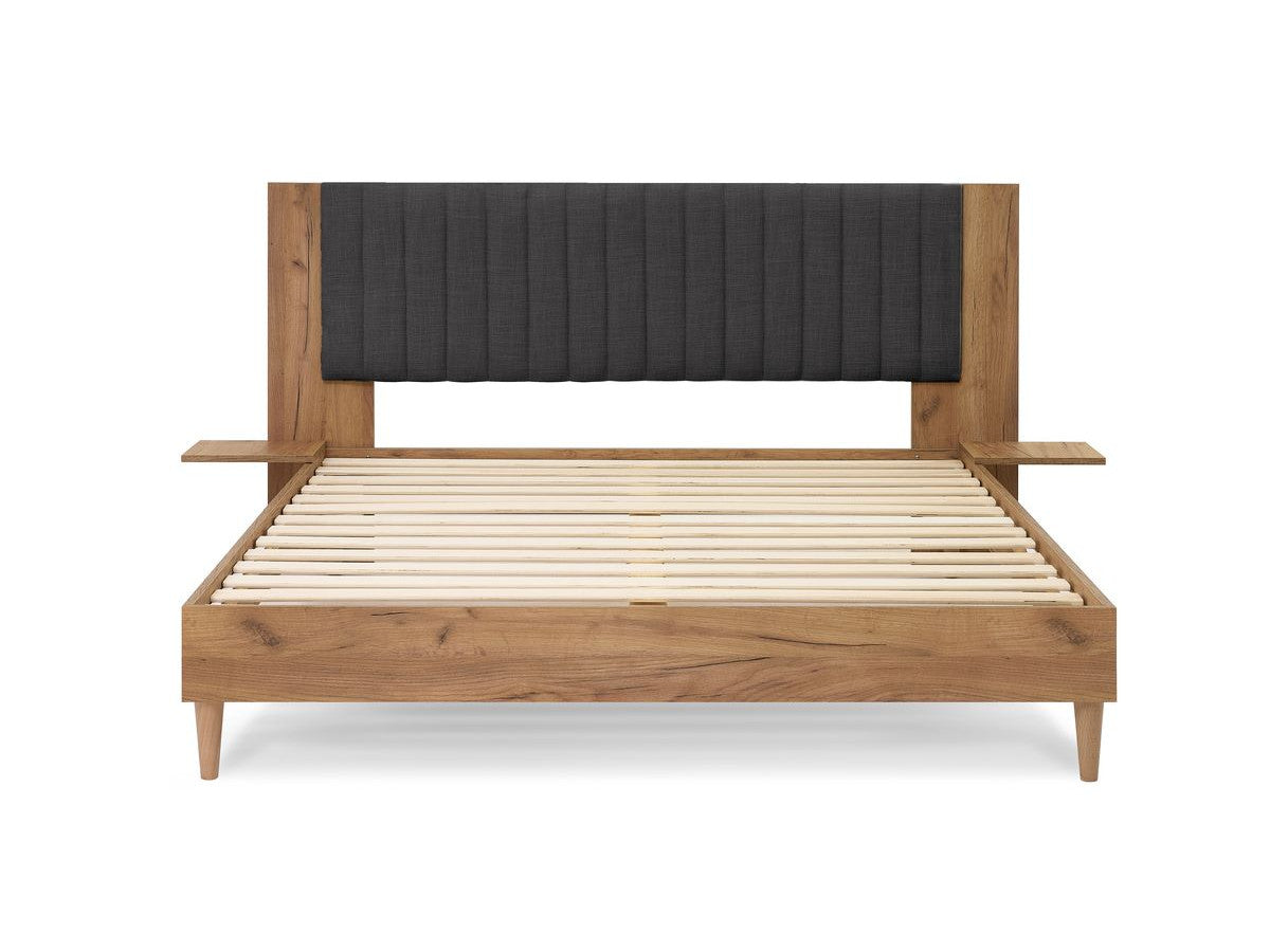 SELENA bed met massieve latten en poten van natuurlijk hout