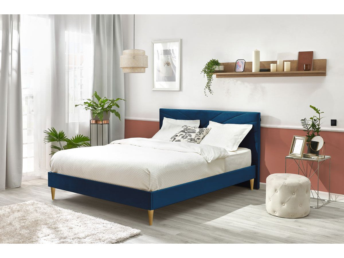 VELVET bed met massieve latten en poten van natuurlijk hout