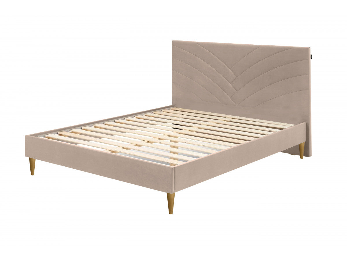 VELVET bed met massieve latten en poten van natuurlijk hout