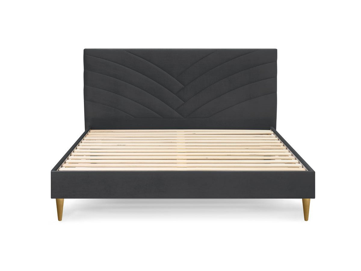 VELVET bed met massieve latten en poten van natuurlijk hout