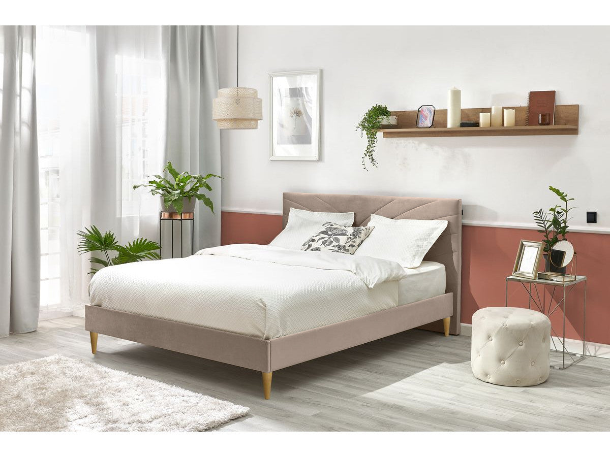 VELVET bed met massieve latten en poten van natuurlijk hout