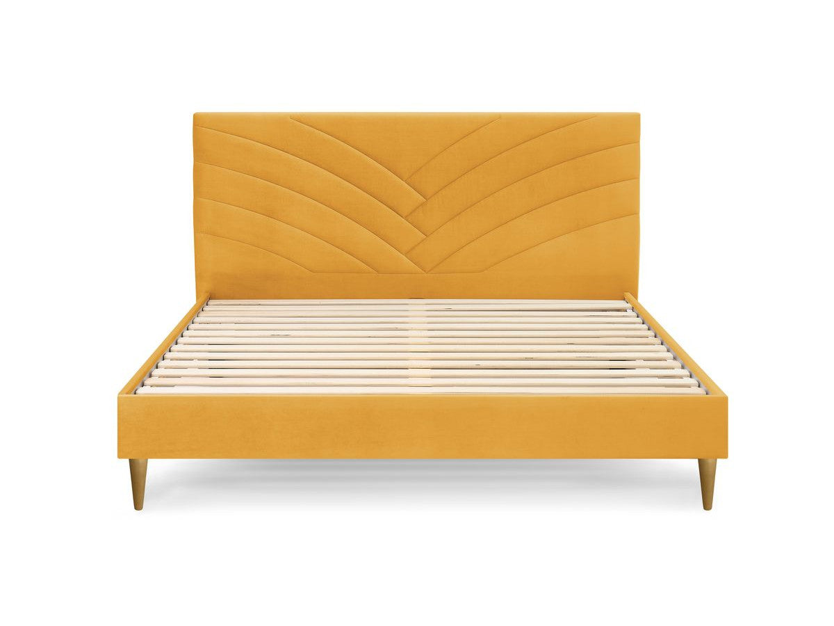 VELVET bed met massieve latten en poten van natuurlijk hout
