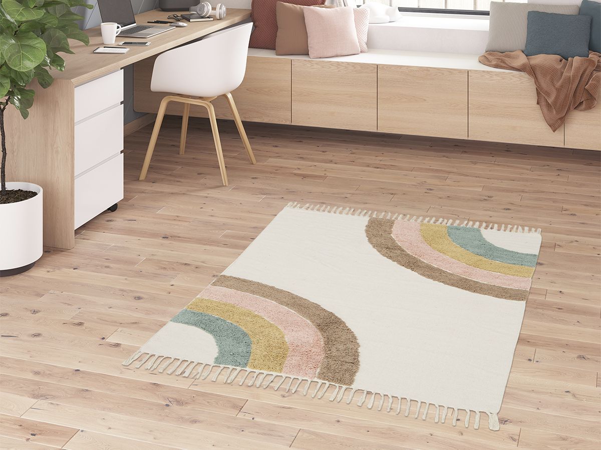 Kortharig tapijt WHEELER abstract patroon - Wit