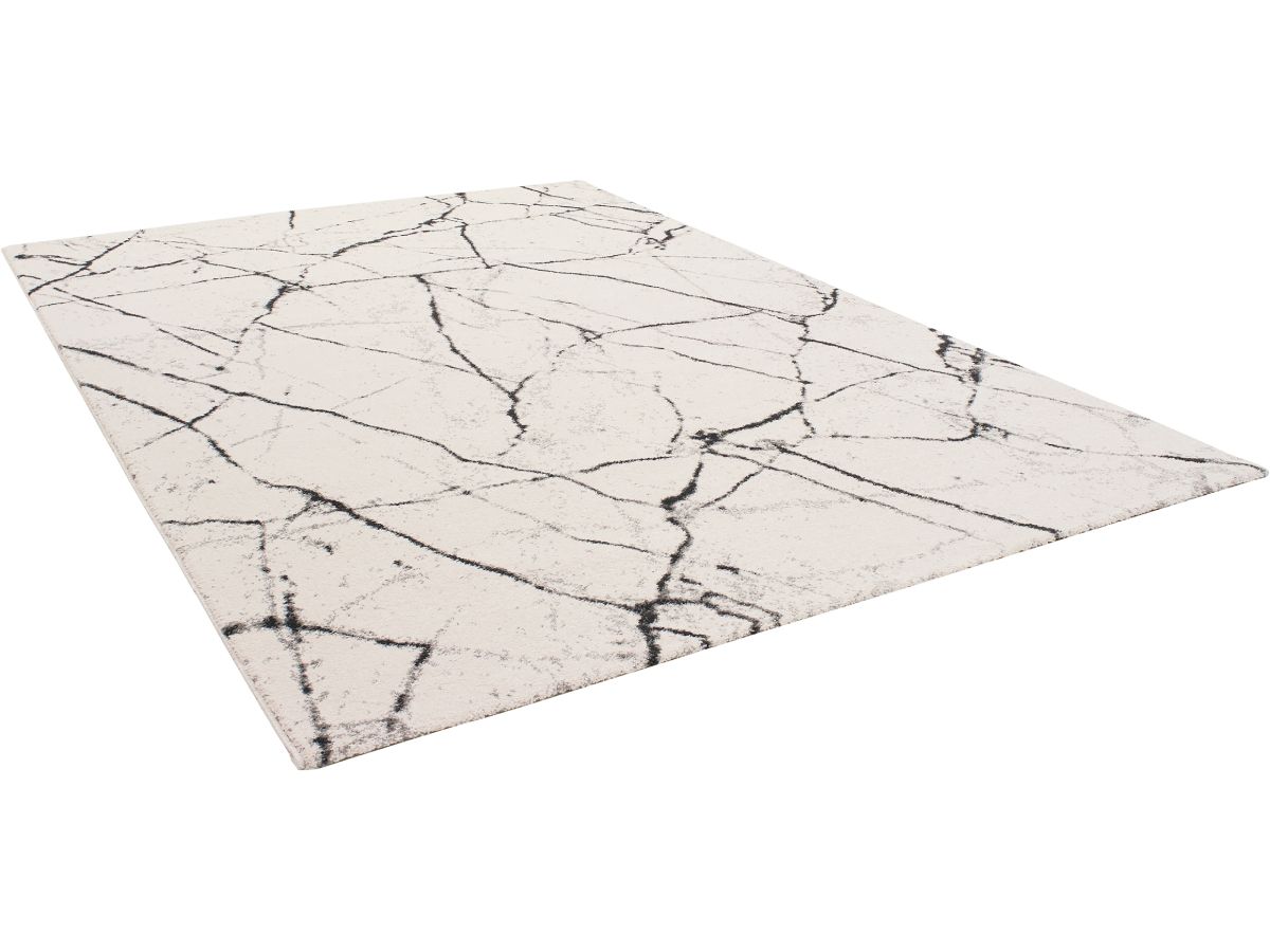 Kortharig tapijt ERINE abstract patroon - Zwart-wit marmerprint
