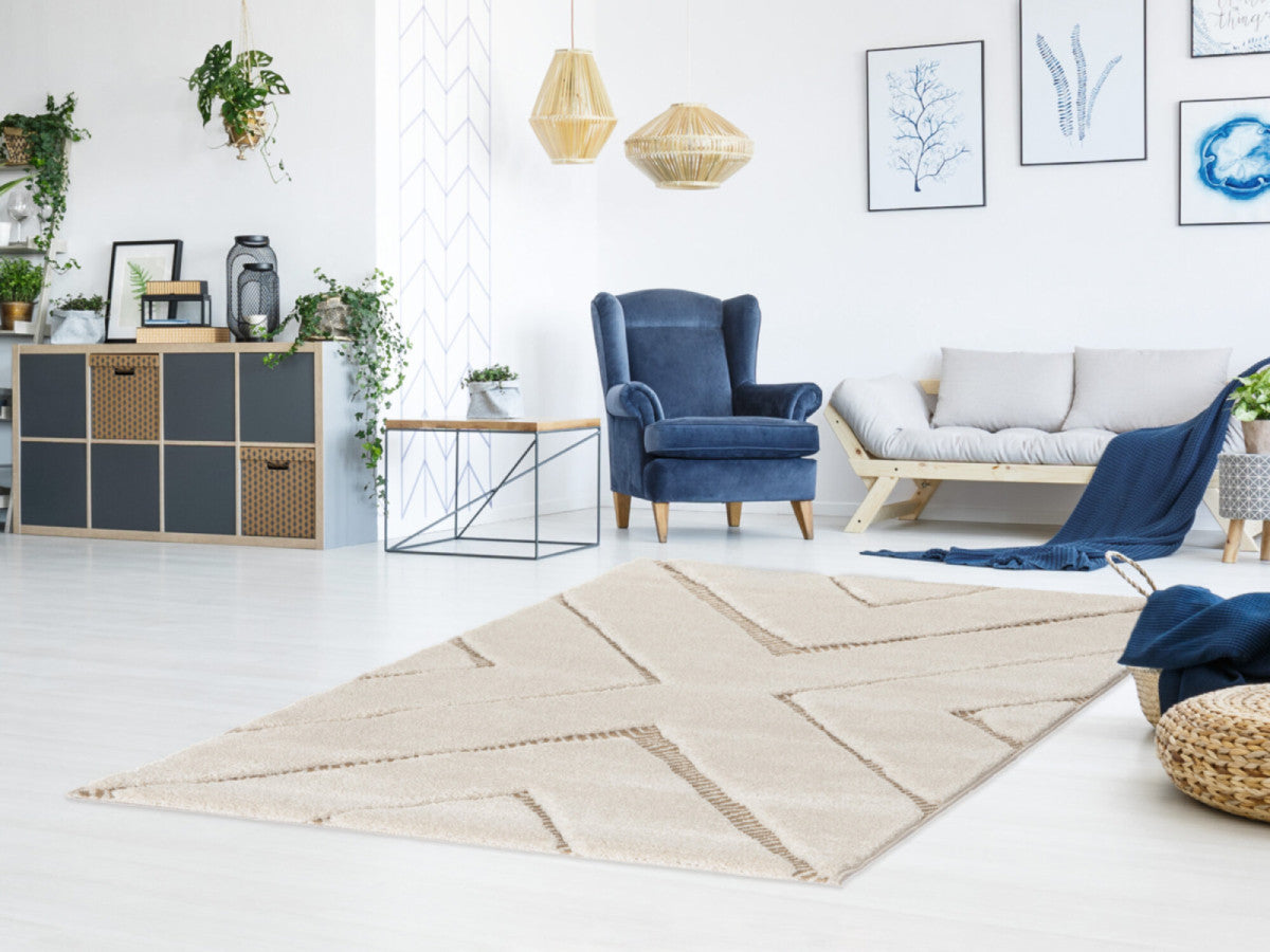 Kortharig tapijt RACHIDA grafisch motief - Beige