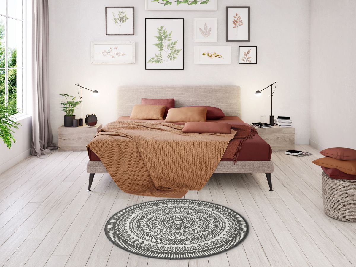 Laagpolig tapijt SIENNA vintage motief - Zwart