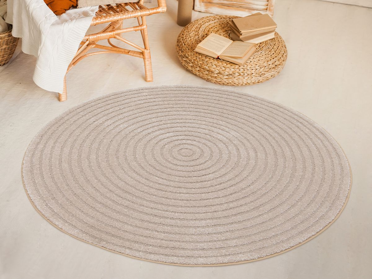 Rond tapijt met korte pool ONDELIA geometrisch patroon - Beige