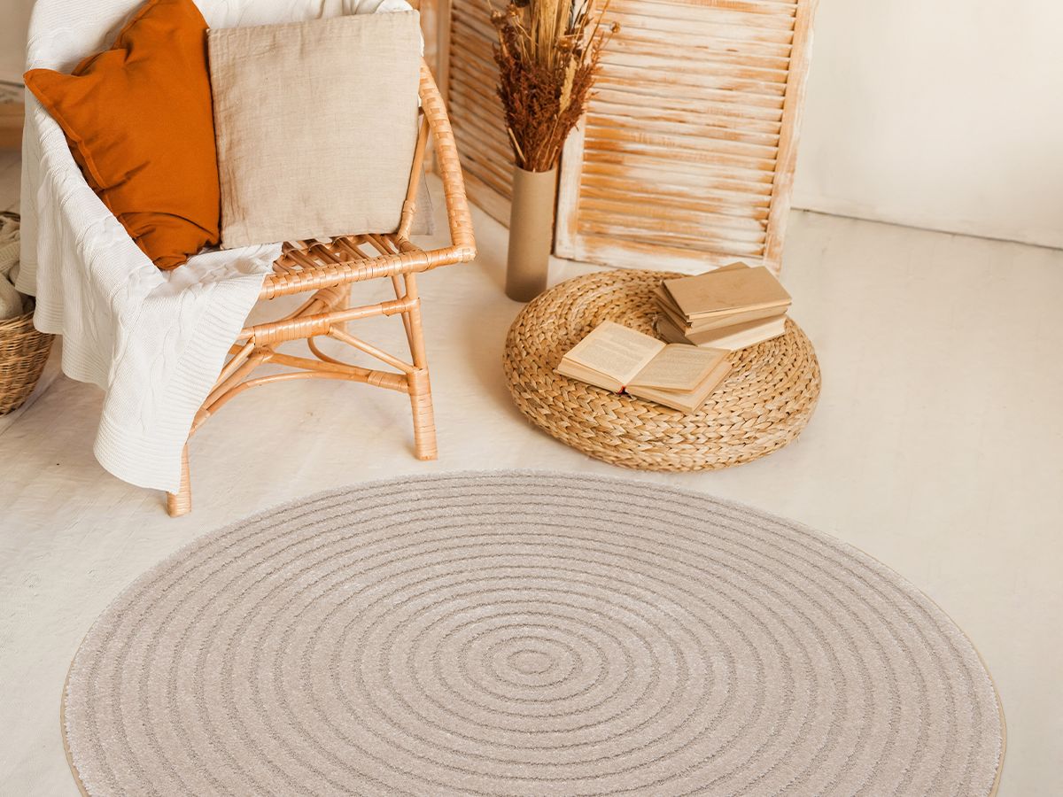 Rond tapijt met korte pool ONDELIA geometrisch patroon - Beige