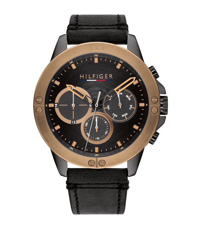 Tommy Hilfiger - Casual - Heren - Zwart Leder Multi-armband - Zwart Pvd Etui - Zwart Cardan