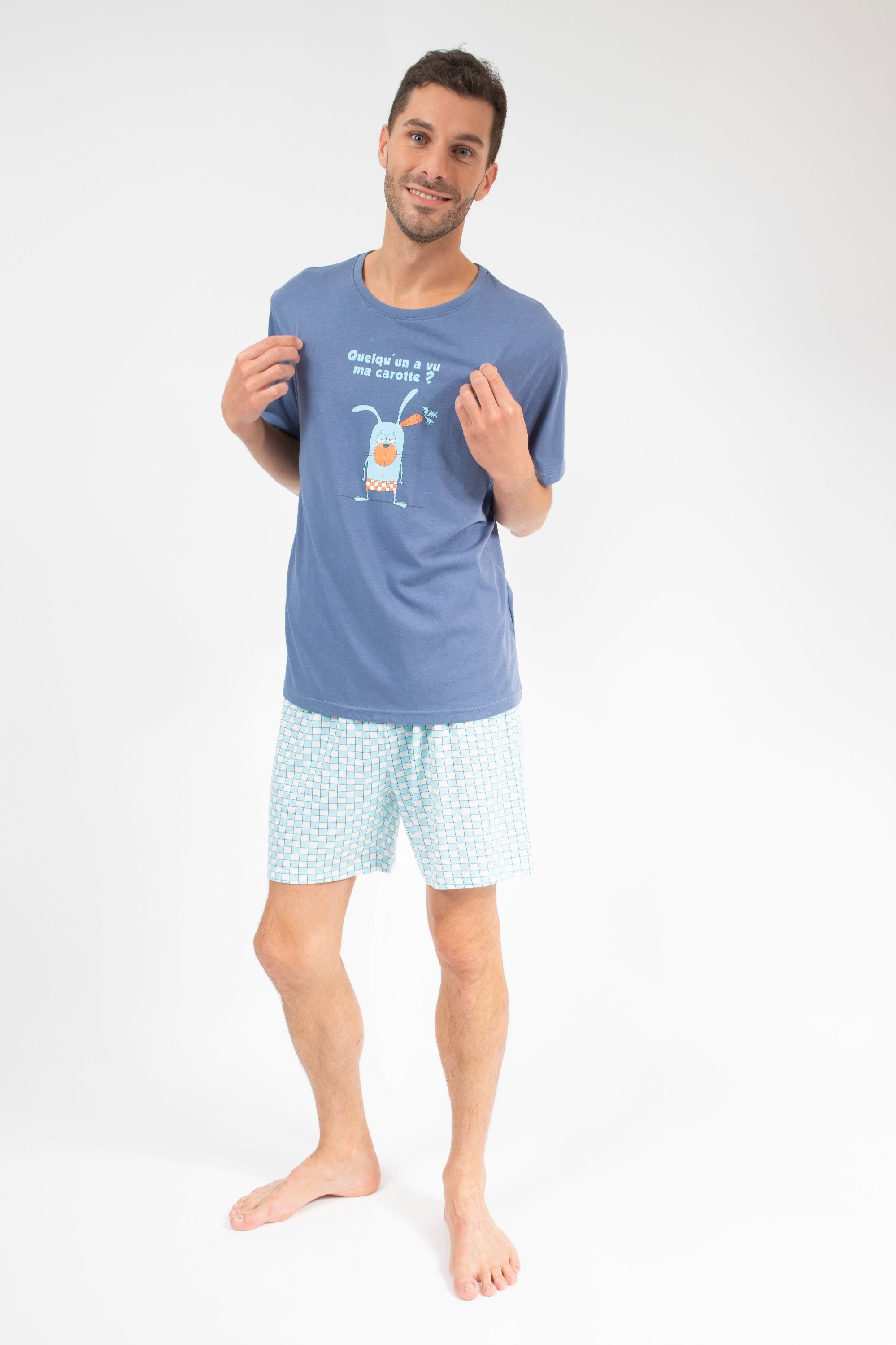Pyjama Short Homme Bleu Gris