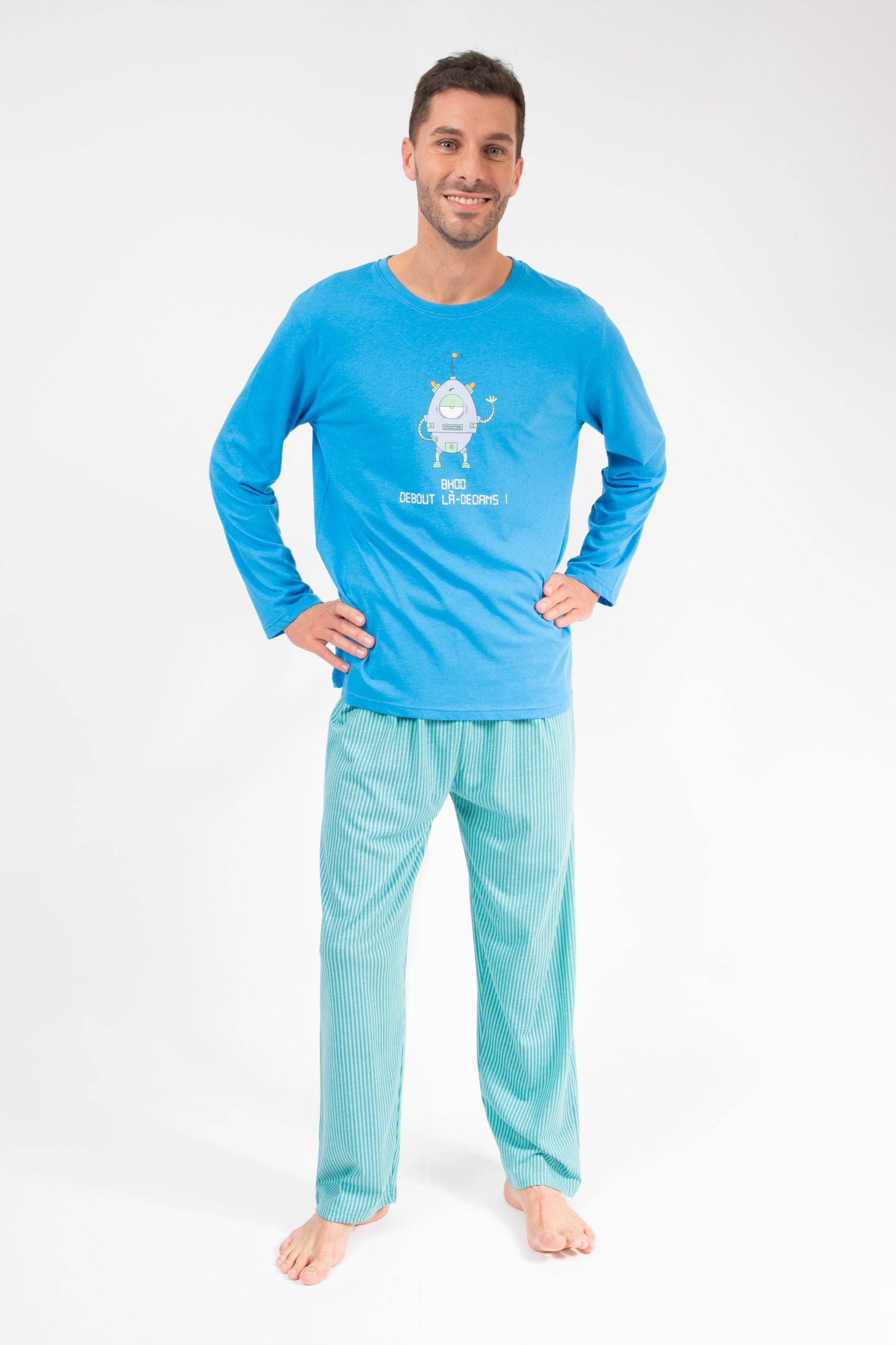 Lange Pyjama Man Azuur Blauw