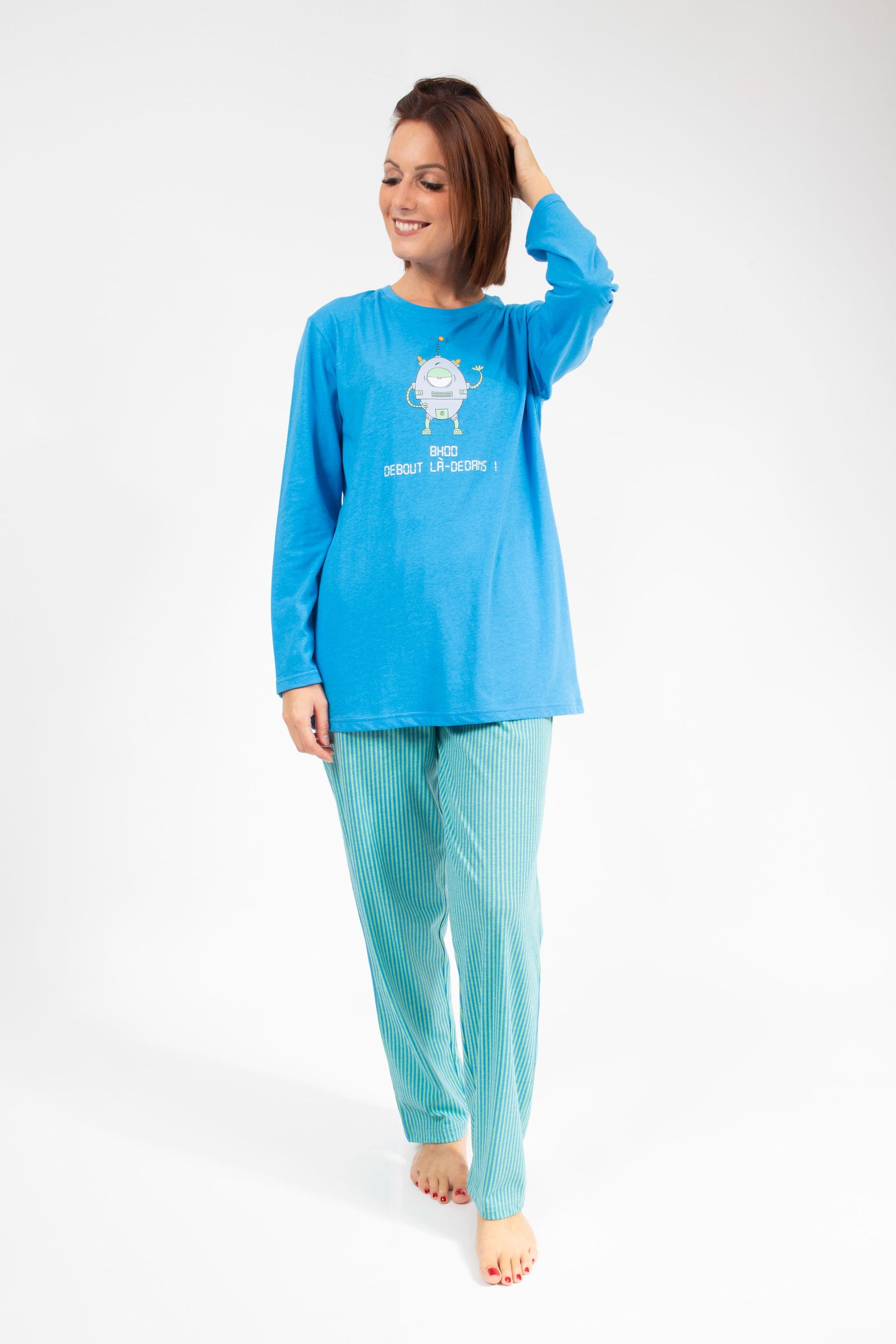 Lange Pyjama Vrouw Azuur Blauw